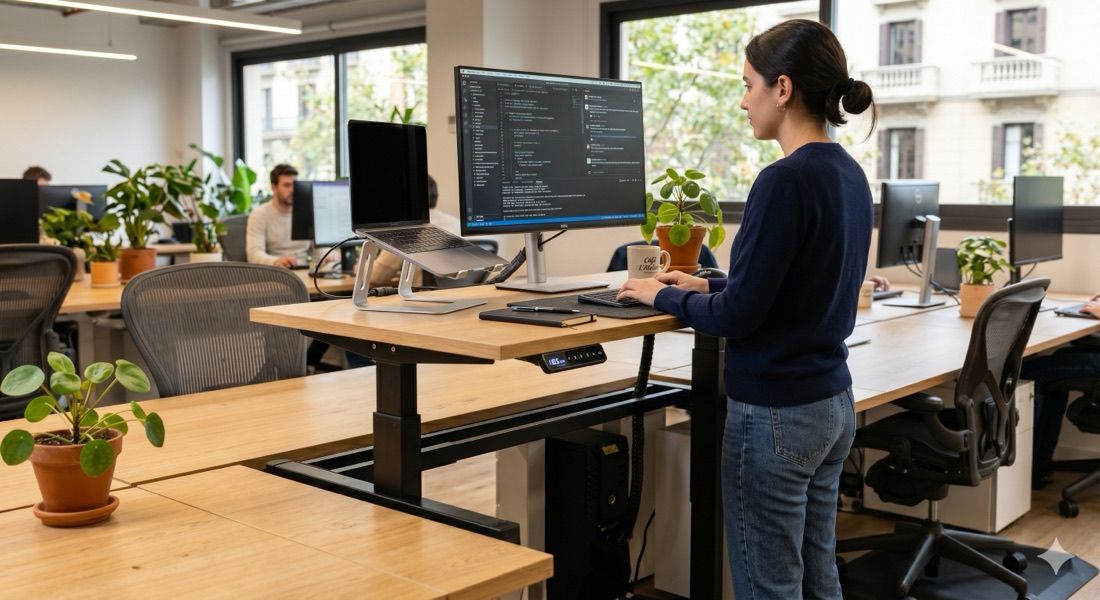 Postazione di lavoro in piedi su scrivania sit-stand elettrica